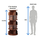 5 Tier Rotating Bookshelf, 360 Display Round Spinning Bookshelf, Space-Saving, Small Space Rotating Bookshelf Tower Bedroom, Living Room, Home, Office, Walnut