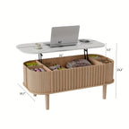40-Inch Lift-Top Coffee Table Featuring Storage, a Faux Marble Surface, And Sturdy Rubber Wood Legs, Designed in a Mid-Century Modern Style for The Living Room in Natural Oak End