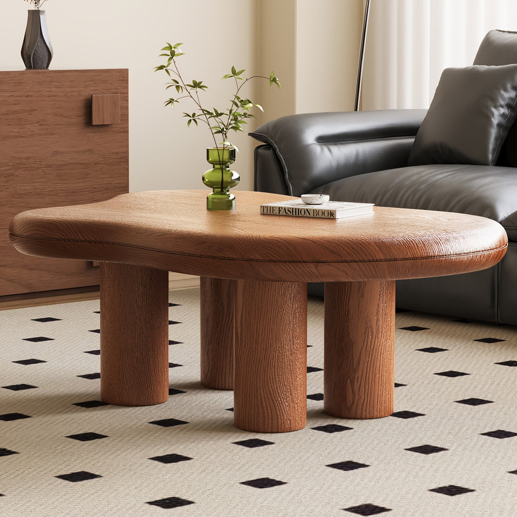 Modern Walnut Coffee Table with Cloud-Inspired Irregular Design - Lightweight Engineered Wood, 4-Legged Compact Center Table for Living Room & Bedroom, Easy Assembly
