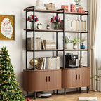 4-Tier Open Bookshelf 71 Inch High Floor Standing Display Bookcase Storage Rack with Storage Cabinets Living Room, Bedroom, Home Office Display Shelf Walnut