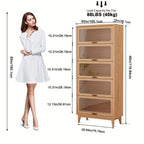 : Solid Wood Bookshelf with Glass Doors, Floor-Standing Storage Shelf, Wall-Mounted Narrow Cabinet with Extra Large Capacity, Bedside Bookcase with Storage Space, Christmas Gift, Black Friday Product
