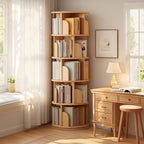 5 Tier Rotating Bookshelf, 360 Display Round Spinning Bookshelf, Space-Saving, Small Space Rotating Bookshelf Tower Bedroom, Living Room, Home, Office, Walnut