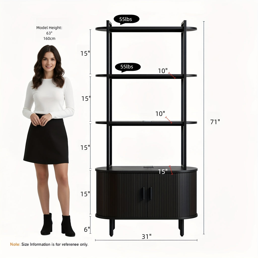 4-Tier Open Bookshelf 71 Inch High Floor Standing Display Bookcase Storage Rack with Storage Cabinets Living Room, Bedroom, Home Office Display Shelf Walnut