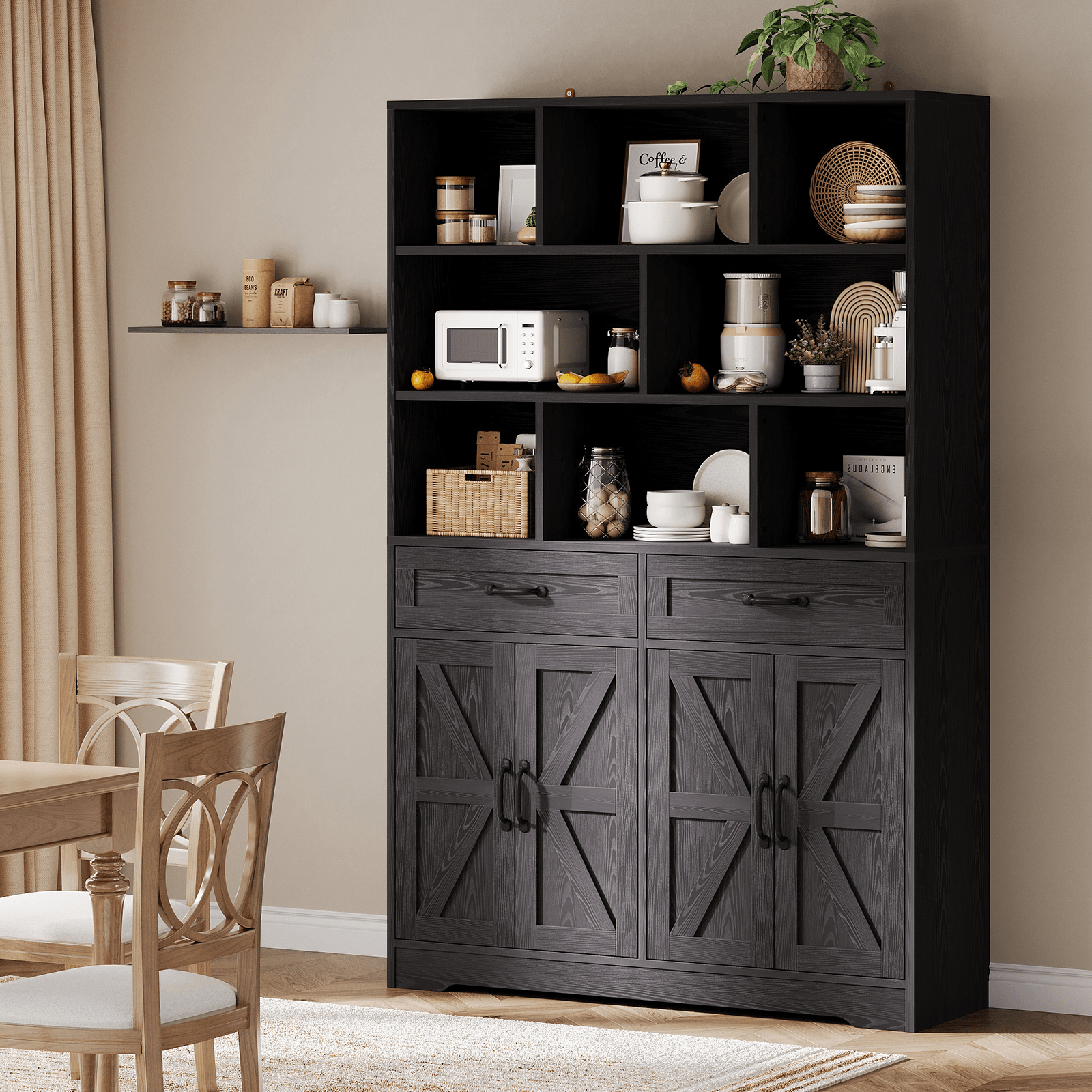 Large Modern 6-Tier Bookcase with 8 Open Cubbies, 2 Drawers & 4 Doors - 71\
