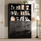 Large Modern 6-Tier Bookcase with 8 Open Cubbies, 2 Drawers & 4 Doors - 71\