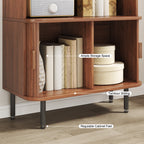 71 Inch Bookcase 4 Shelves Bookcase With Storage Cabinets And Adjustable Storage Shelves With Sliding Doors And Adjustable Feet For Home Office, Living Room Walnut