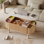 40-Inch Lift-Top Coffee Table Featuring Storage, a Faux Marble Surface, And Sturdy Rubber Wood Legs, Designed in a Mid-Century Modern Style for The Living Room in Natural Oak End