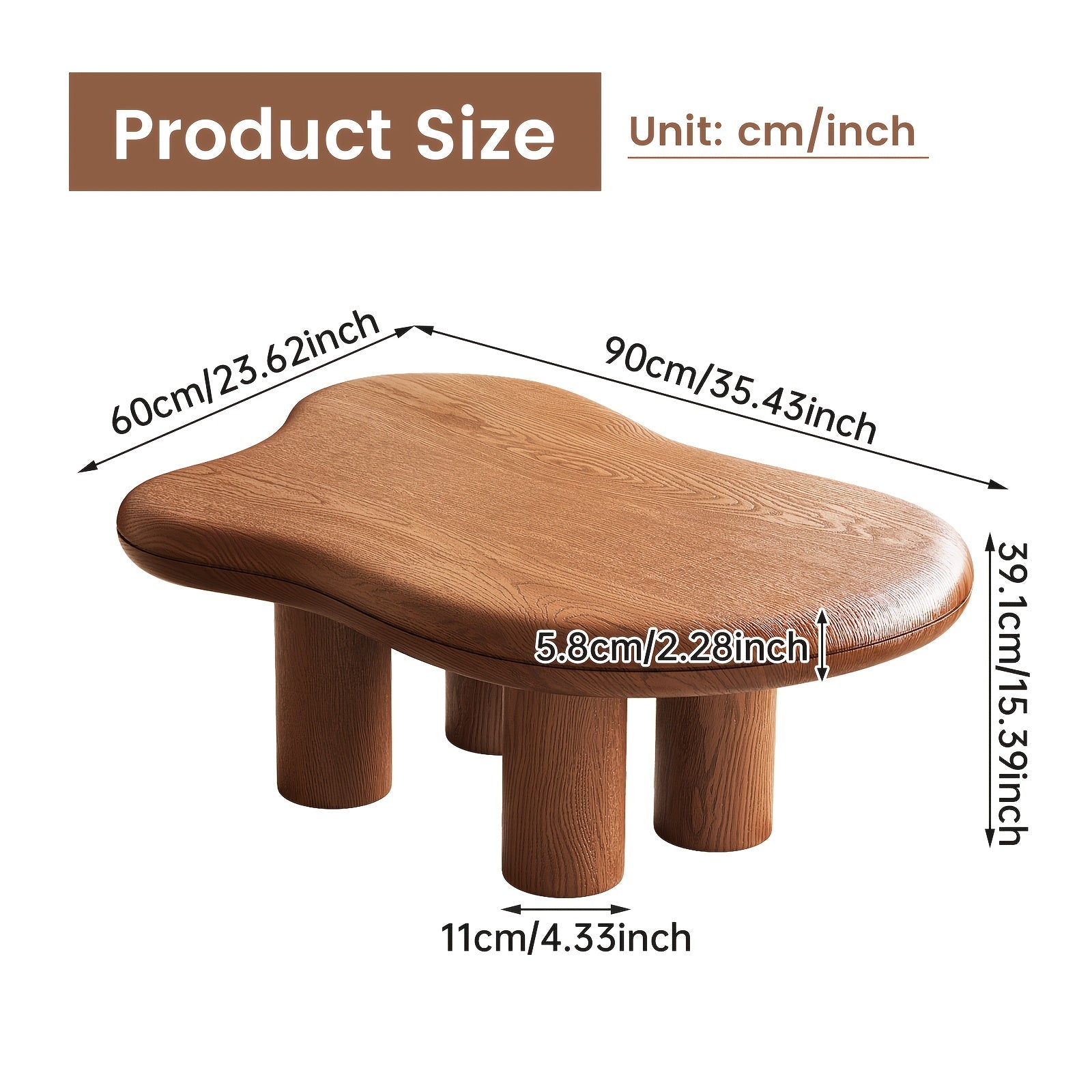 Modern Walnut Coffee Table with Cloud-Inspired Irregular Design - Lightweight Engineered Wood, 4-Legged Compact Center Table for Living Room & Bedroom, Easy Assembly