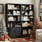 71 Inch Bookcase 4 Shelves Bookcase With Storage Cabinets And Adjustable Storage Shelves With Sliding Doors And Adjustable Feet For Home Office, Living Room Walnut