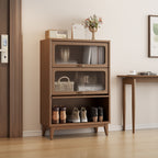 : Solid Wood Bookshelf with Glass Doors, Floor-Standing Storage Shelf, Wall-Mounted Narrow Cabinet with Extra Large Capacity, Bedside Bookcase with Storage Space, Christmas Gift, Black Friday Product