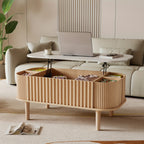 40-Inch Lift-Top Coffee Table Featuring Storage, a Faux Marble Surface, And Sturdy Rubber Wood Legs, Designed in a Mid-Century Modern Style for The Living Room in Natural Oak End