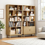 71 Inch Bookcase 4 Shelves Bookcase With Storage Cabinets And Adjustable Storage Shelves With Sliding Doors And Adjustable Feet For Home Office, Living Room Walnut