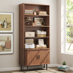 71 Inch Bookcase 4 Shelves Bookcase With Storage Cabinets And Adjustable Storage Shelves With Sliding Doors And Adjustable Feet For Home Office, Living Room Walnut