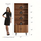 71 Inch Bookcase 4 Shelves Bookcase With Storage Cabinets And Adjustable Storage Shelves With Sliding Doors And Adjustable Feet For Home Office, Living Room Walnut