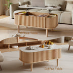 40-Inch Lift-Top Coffee Table Featuring Storage, a Faux Marble Surface, And Sturdy Rubber Wood Legs, Designed in a Mid-Century Modern Style for The Living Room in Natural Oak End