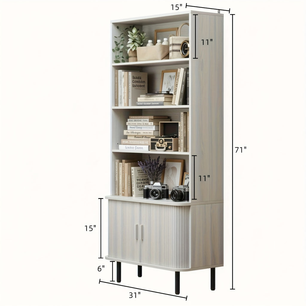 71 Inch Bookcase 4 Shelves Bookcase With Storage Cabinets And Adjustable Storage Shelves With Sliding Doors And Adjustable Feet For Home Office, Living Room Walnut