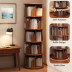 5 Tier Rotating Bookshelf, 360 Display Round Spinning Bookshelf, Space-Saving, Small Space Rotating Bookshelf Tower Bedroom, Living Room, Home, Office, Walnut