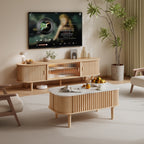40-Inch Lift-Top Coffee Table Featuring Storage, a Faux Marble Surface, And Sturdy Rubber Wood Legs, Designed in a Mid-Century Modern Style for The Living Room in Natural Oak End